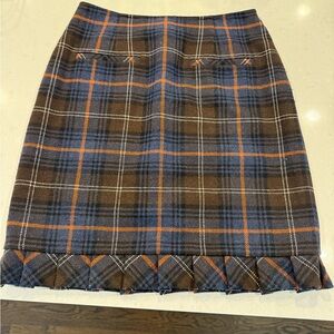 CAbi Brown and Blue Plaid Pencil Skirt